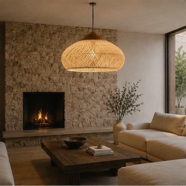 Suspension Lanterne Rotin Tressé Naturel Épuré Design - Cuisine Chambre Salon — Falot