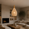 Suspension Goutte Rotin Noir et Bois Naturel - Cuisine Chambre Salon — Drops