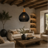 Suspension Goutte Rotin Noir et Bois Naturel - Cuisine Chambre Salon — Drops