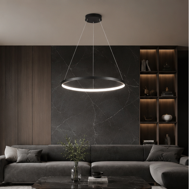 Suspension Anneau Aluminium Blanc Minimaliste Design - Cuisine Salon Salle à Manger — Libeccio