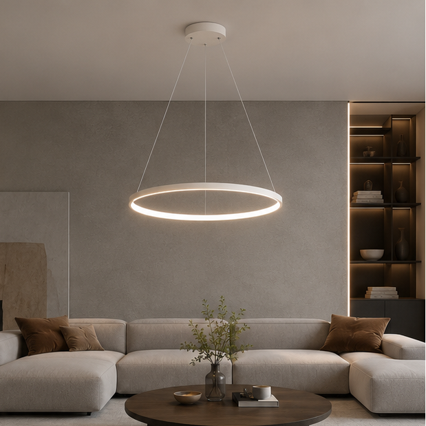 Suspension Anneau Aluminium Blanc Minimaliste Design - Cuisine Salon Salle à Manger — Libeccio