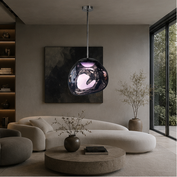 Suspension Sphère Verre Miroir Métallisé Multicolore Boule - Cuisine Salon Salle à Manger — Rhodium