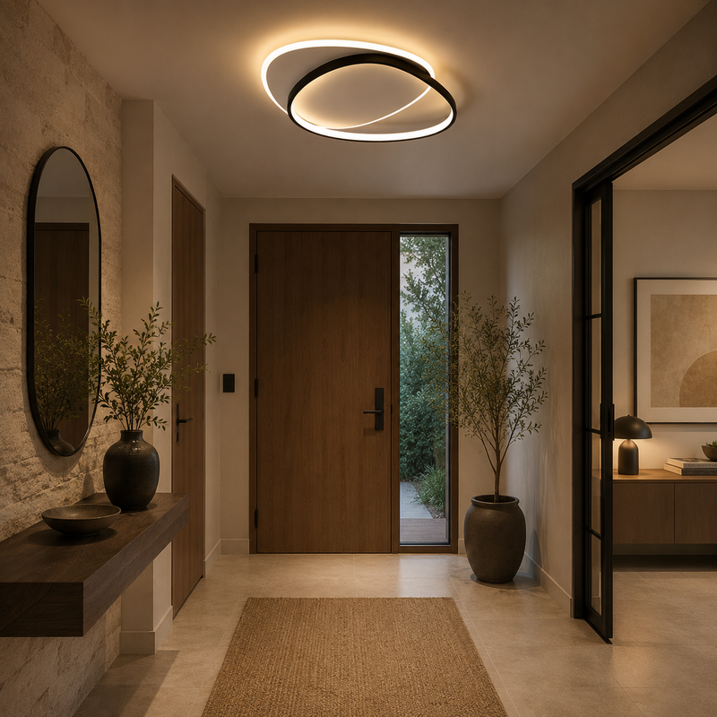 Plafonnier Anneaux Métal Noir et Blanc Minimaliste Design Moderne - Salle de Bain Salon Chambre — Horos