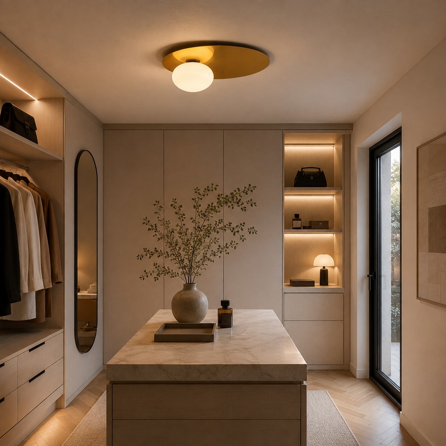 Plafonnier Disque Métal Doré Minimaliste Design Moderne - Salle de Bain Salon Chambre — Plateo