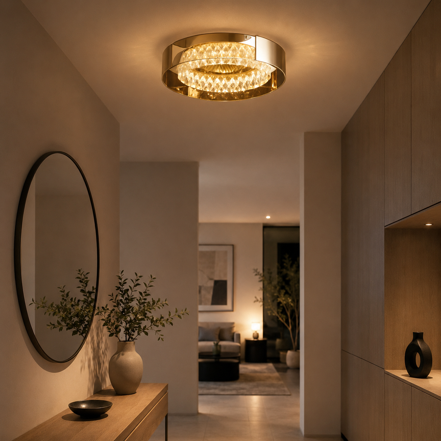 Plafonnier Anneau Cristal et Métal Chromé Éclatant - Salon Salle à Manger Chambre — Nexo