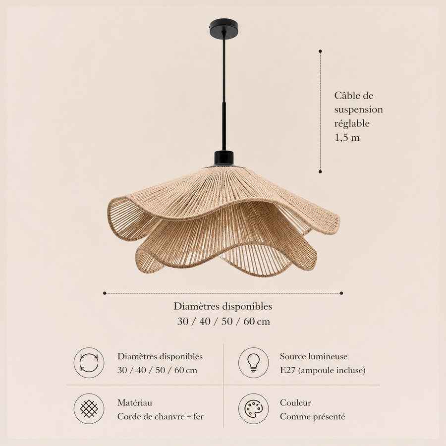 Suspension Vagues Tissu Blanc Sculptural Design - Chambre Salon Cuisine — Lumio