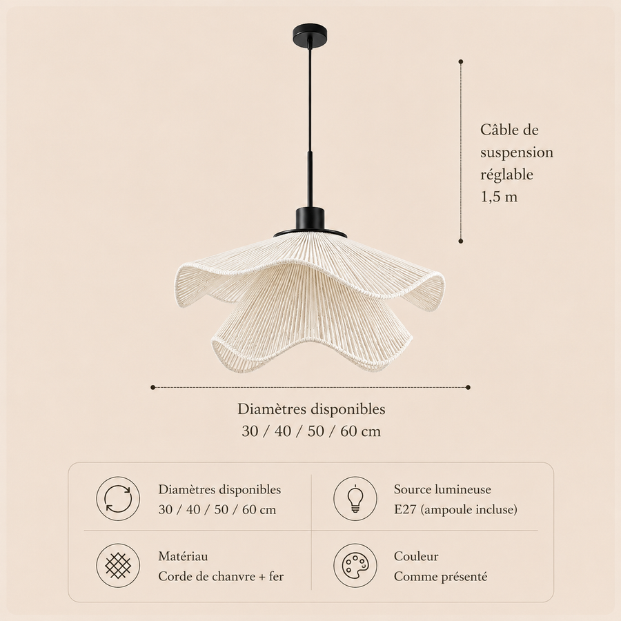 Suspension Vagues Tissu Blanc Sculptural Design - Chambre Salon Cuisine — Lumio