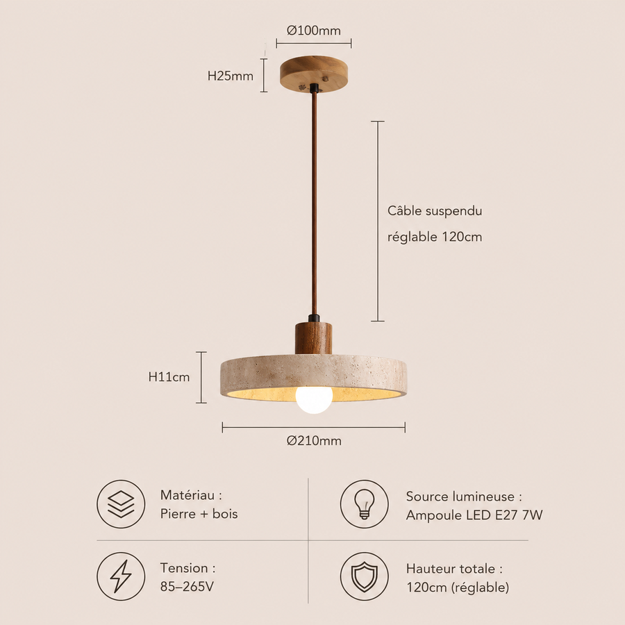 Suspension Cylindre Bois Clair et Béton Épuré Design - Chambre Salon Cuisine — Lumio