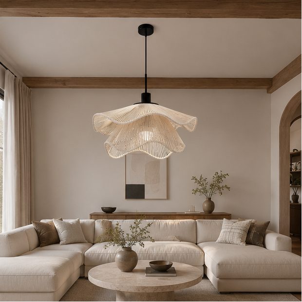 Suspension Vagues Tissu Blanc Sculptural Design - Chambre Salon Cuisine — Lumio