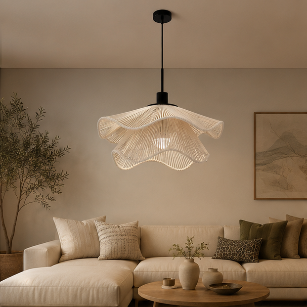 Suspension Vagues Tissu Blanc Sculptural Design - Chambre Salon Cuisine — Lumio