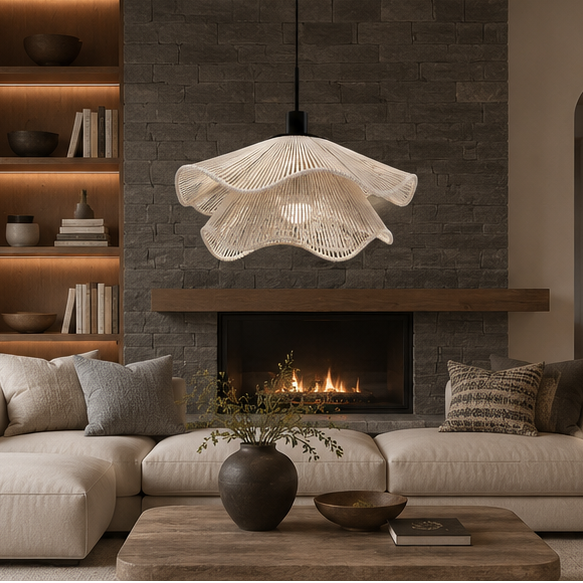Suspension Vagues Tissu Blanc Sculptural Design - Chambre Salon Cuisine — Lumio