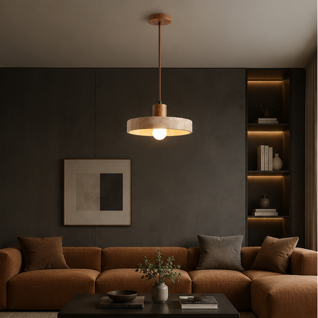 Suspension Cylindre Bois Clair et Béton Épuré Design - Chambre Salon Cuisine — Lumio