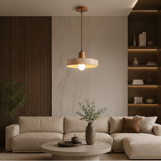 Suspension Cylindre Bois Clair et Béton Épuré Design - Chambre Salon Cuisine — Lumio