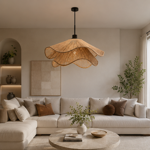Suspension Vagues Tissu Blanc Sculptural Design - Chambre Salon Cuisine — Lumio