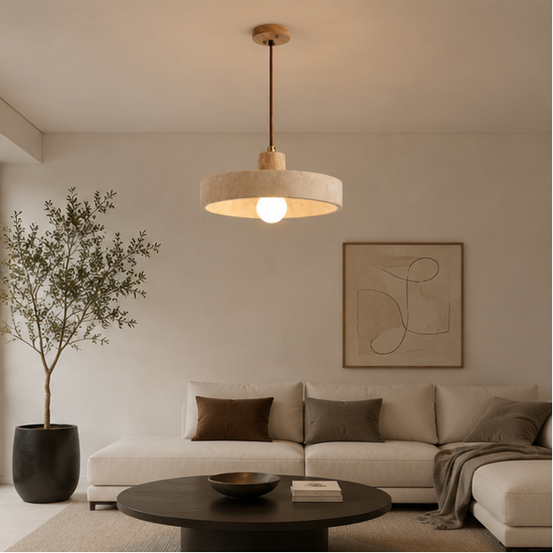 Suspension Cylindre Bois Clair et Béton Épuré Design - Chambre Salon Cuisine — Lumio