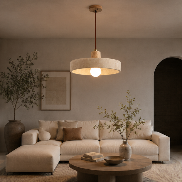 Suspension Cylindre Bois Clair et Béton Épuré Design - Chambre Salon Cuisine — Lumio