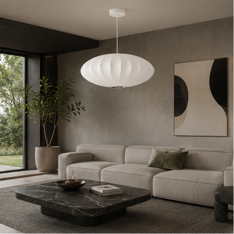 Suspension Ovale Tissu Blanc Minimaliste Nordique Design - Chambre Salon Cuisine — Ellipso