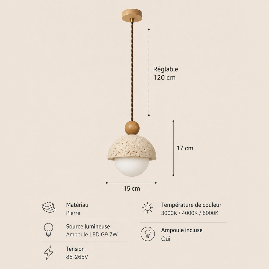 Suspension Dôme Béton et Bois Minimaliste Design - Cuisine Salon Salle à Manger — Adwoa