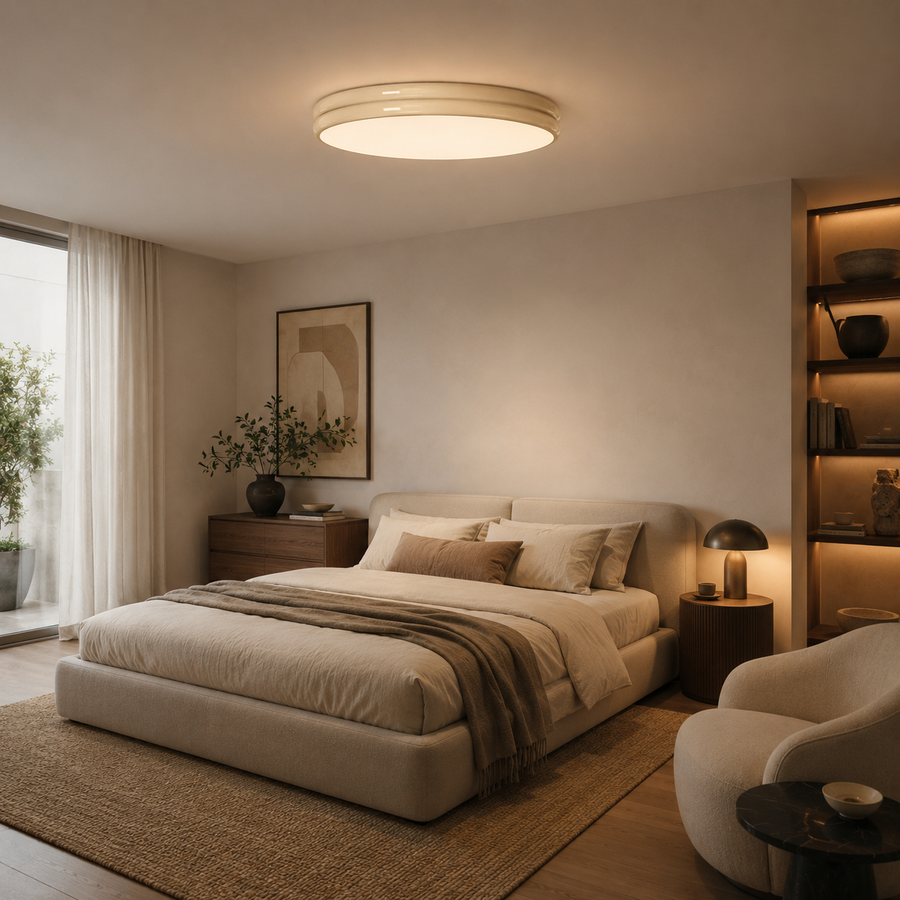 Plafonnier Anneau Céramique Crème Minimaliste Design Moderne - Salle de Bain Salon Chambre — Alcyone