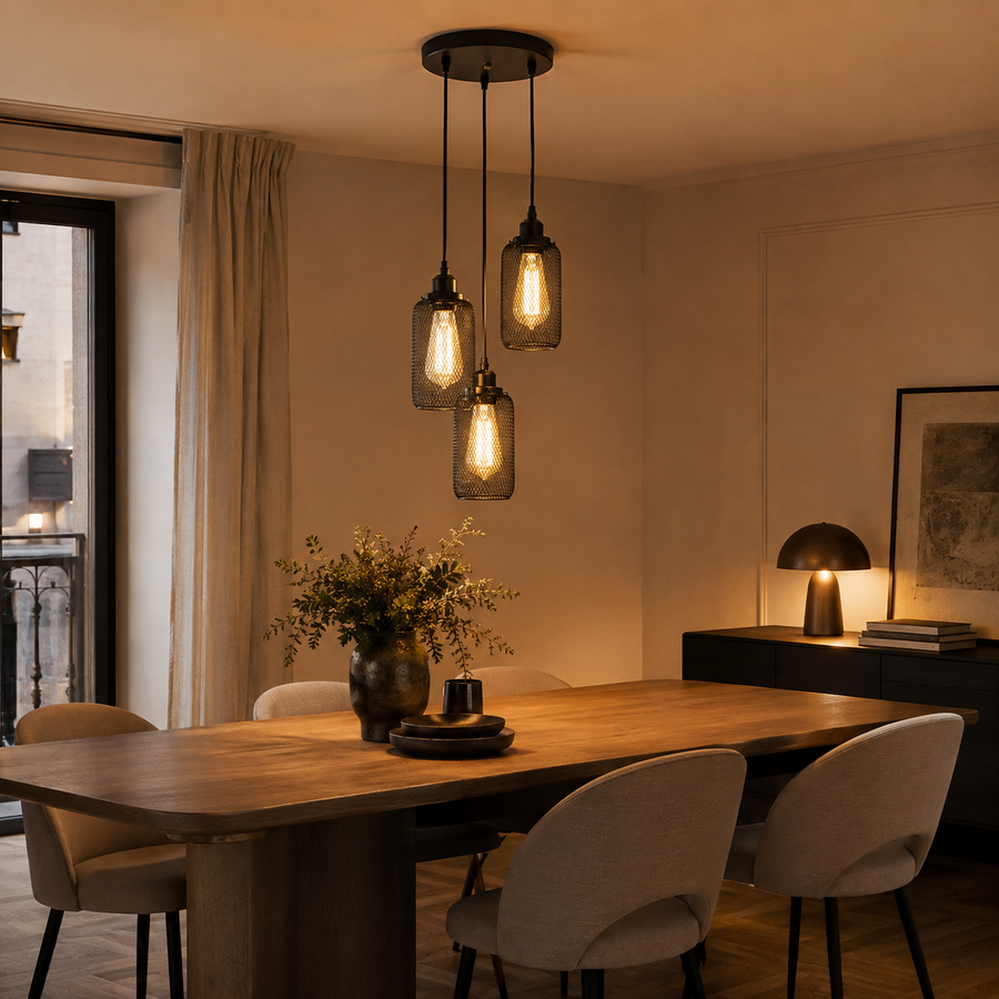 Suspension Cylindre Acier Noir Mat Industriel - Chambre Salon Cuisine — Vivo