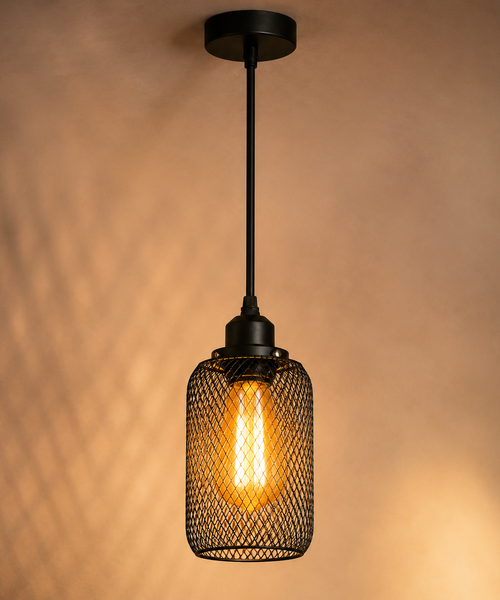 Suspension Cylindre Acier Noir Mat Industriel - Chambre Salon Cuisine — Vivo