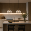 Suspension Cylindre Verre Strié et Laiton Doré - Chambre Salon Cuisine — Dag