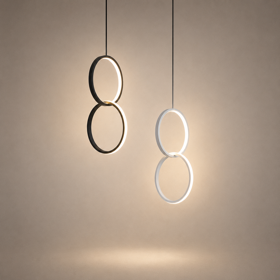 Suspension Anneaux Métal Noir et Blanc Minimaliste Design - Cuisine Salon Salle à Manger — Yuki