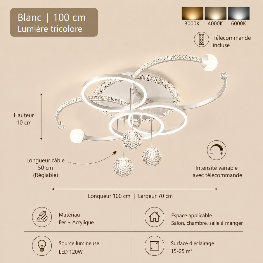 Lustre Plafonnier Anneaux Laiton Doré Minimaliste Dimmable Design - Salon Salle à Manger — Orbit