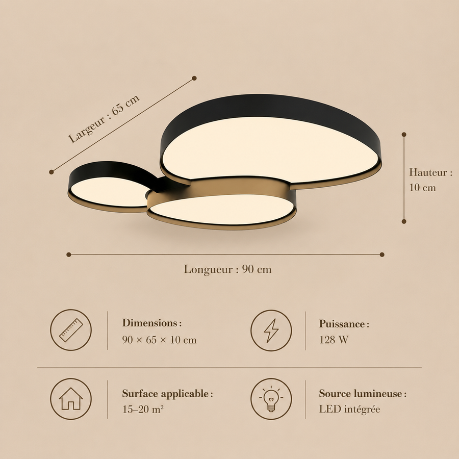 Plafonnier Anneaux Métal Noir et Doré Minimaliste Design Moderne - Salle de Bain Salon Chambre — Circo