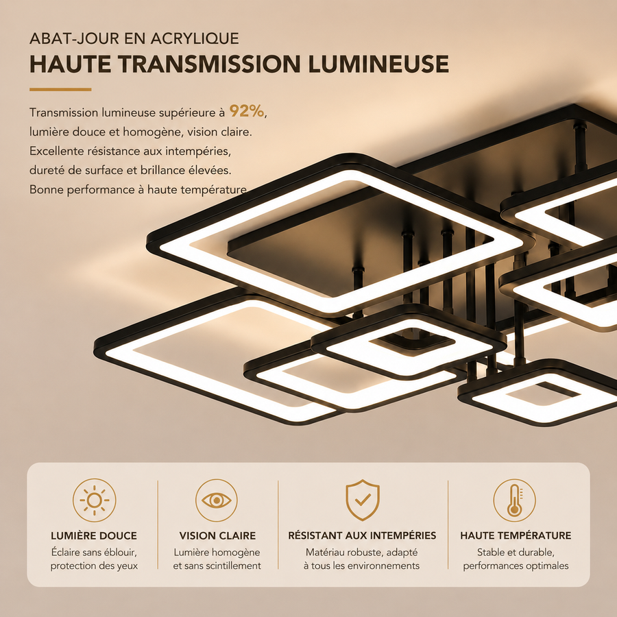 Plafonnier Géométrique Aluminium Noir Mat Minimaliste Design Moderne - Salle de Bain Salon Chambre — Hexo