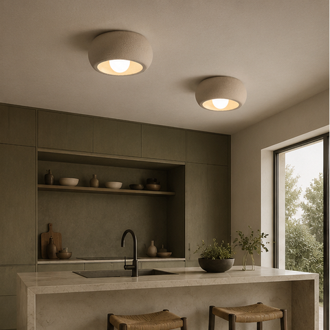 Plafonnier Anneau Céramique Crème Minimaliste Design Moderne - Salle de Bain Salon Chambre — Anulo