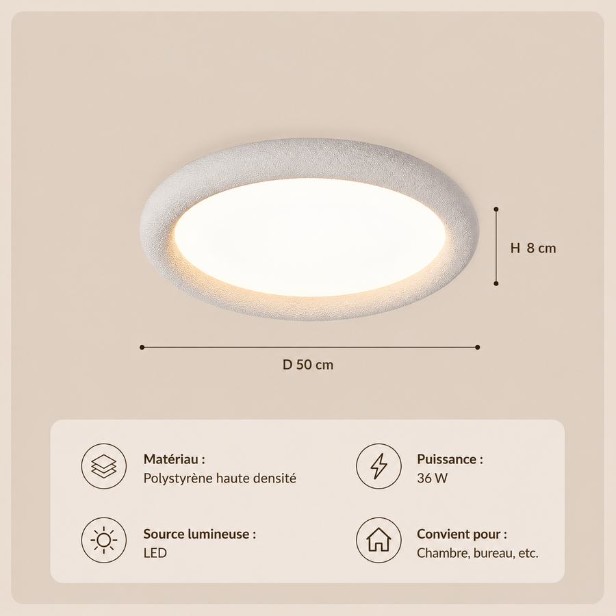 Plafonnier Anneau Plâtre Blanc Minimaliste Design Moderne - Salle de Bain Salon Chambre — Ringa