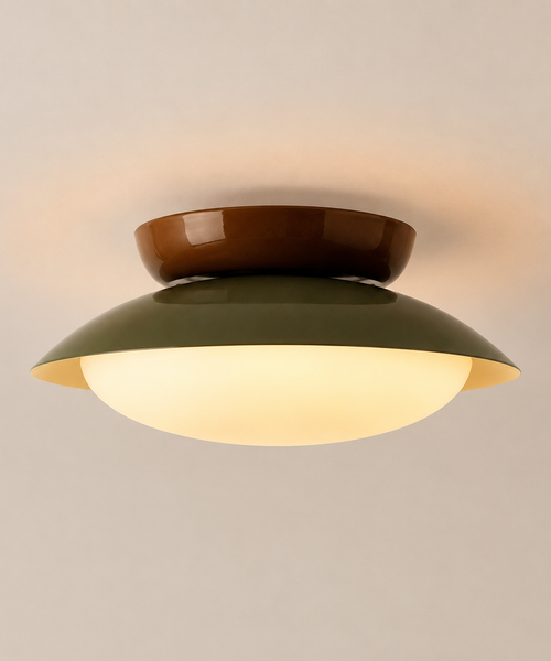 Plafonnier Soucoupe Céramique Vert Olive et Brun - Salle de Bain Salon Chambre — Lazuli