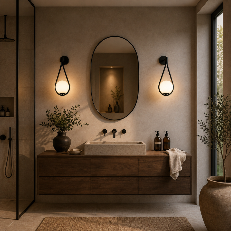 Applique Murale Goutte Métal Noir et Laiton Brillant Noire - Chambre Salon Salle de Bain — Ekua