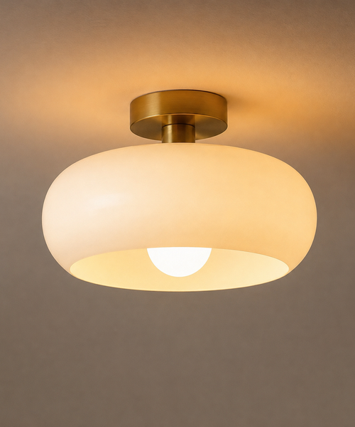 Plafonnier Sphère Verre Opalin et Laiton Minimaliste Design Moderne Boule - Salon Salle à Manger Chambre — Vesta