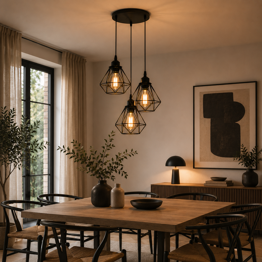 Suspension Abat-Jour Acier Noir et Laiton Industriel - Cuisine Salon Bureau — Puro