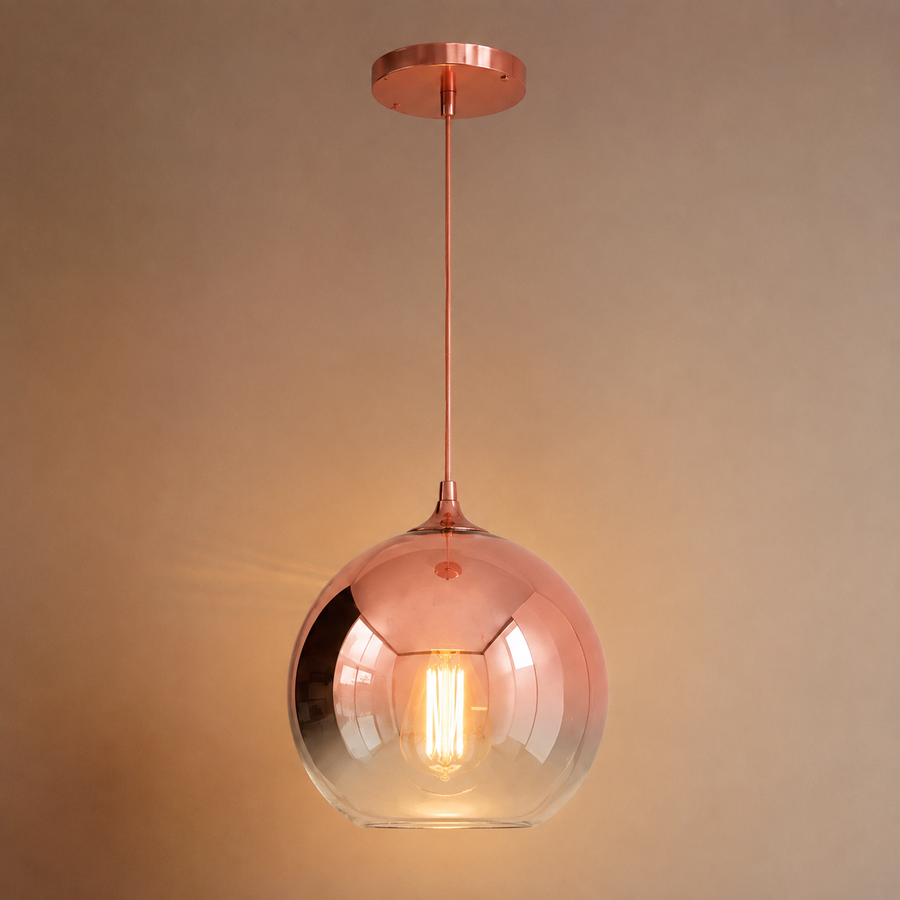 Suspension Sphère Verre Fumé et Laiton Poli Boule - Cuisine Salon Salle à Manger — Platino