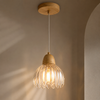 Suspension Cloche Verre Transparent et Bois Naturel - Cuisine Chambre Salon — Campanio