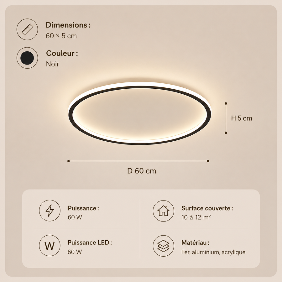 Plafonnier Anneau Métal Noir Minimaliste Design Moderne - Salle de Bain Salon Chambre — Aureo