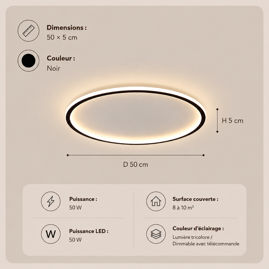 Plafonnier Anneau Métal Noir Minimaliste Design Moderne - Salle de Bain Salon Chambre — Aureo