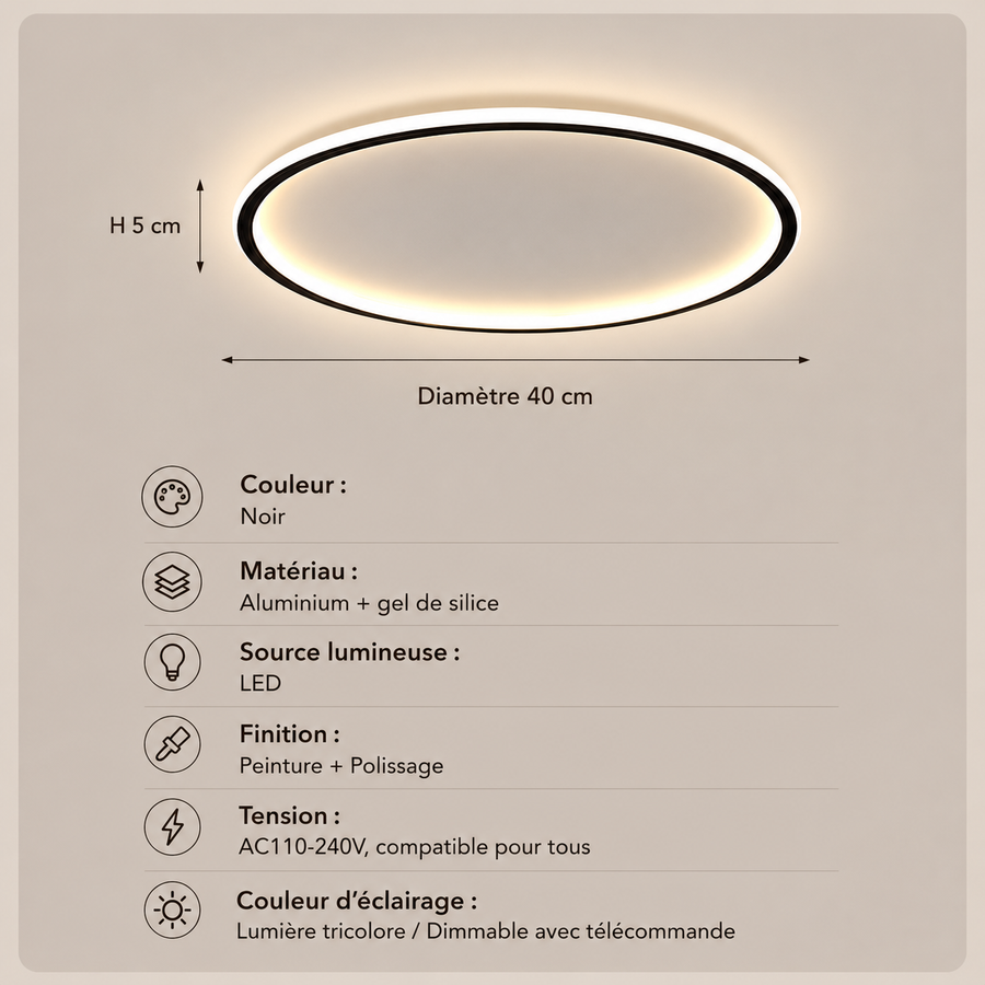Plafonnier Anneau Métal Noir Minimaliste Design Moderne - Salle de Bain Salon Chambre — Aureo