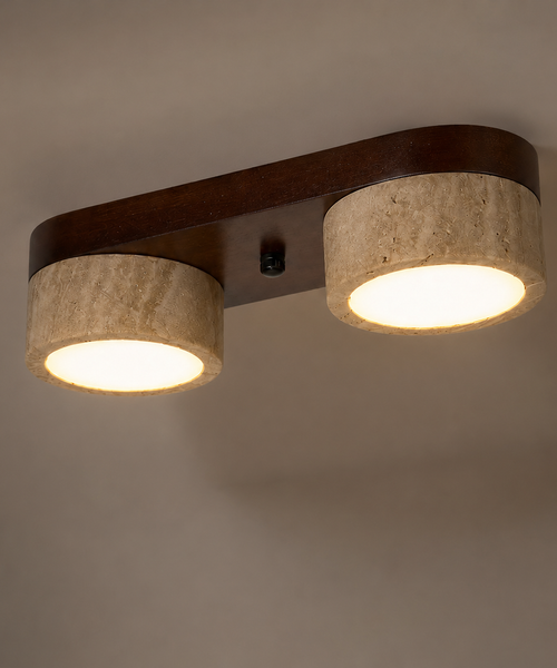 Plafonnier Cylindre Bois Foncé et Béton Épuré Design Moderne - Salon Chambre Salle à Manger — Vivace