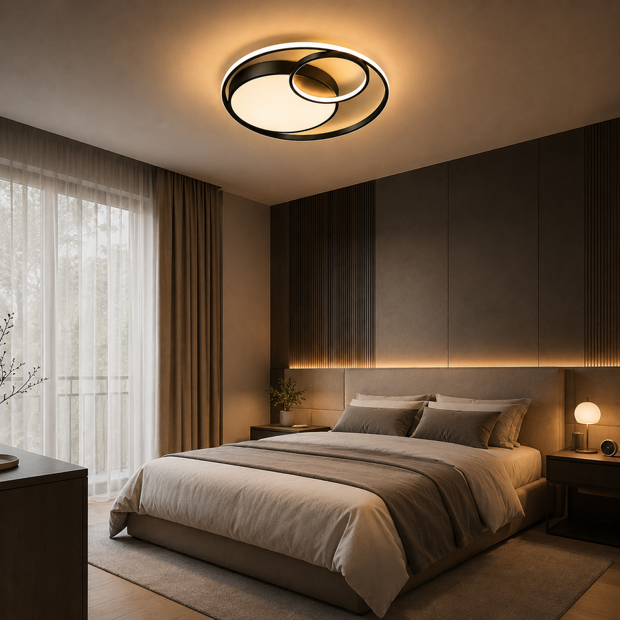 Plafonnier Anneaux Métal Noir et Blanc Minimaliste Design Moderne - Salle de Bain Salon Chambre — Dëris