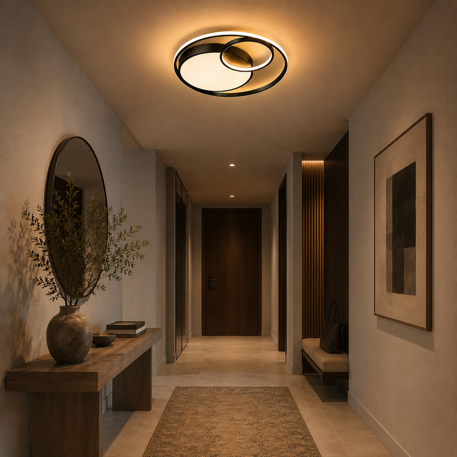Plafonnier Anneaux Métal Noir et Blanc Minimaliste Design Moderne - Salle de Bain Salon Chambre — Dëris