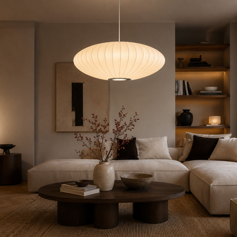 Suspension Ovale Tissu Blanc Minimaliste Nordique Design - Chambre Salon Cuisine — Ellipso