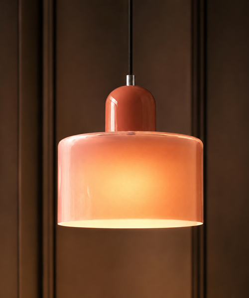 Suspension Cylindre Verre Rose et Métal Argenté - Chambre Salon Cuisine — Péridot