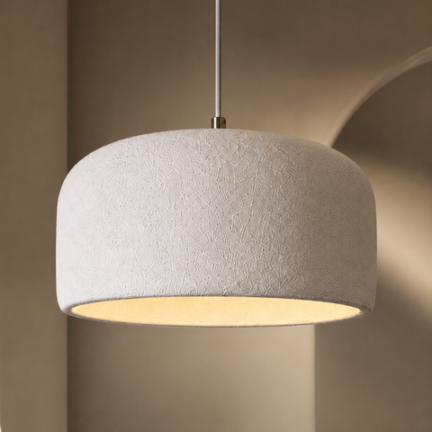 Suspension Cylindre Tissu Blanc Minimaliste Design - Chambre Salon Cuisine — Fulgor
