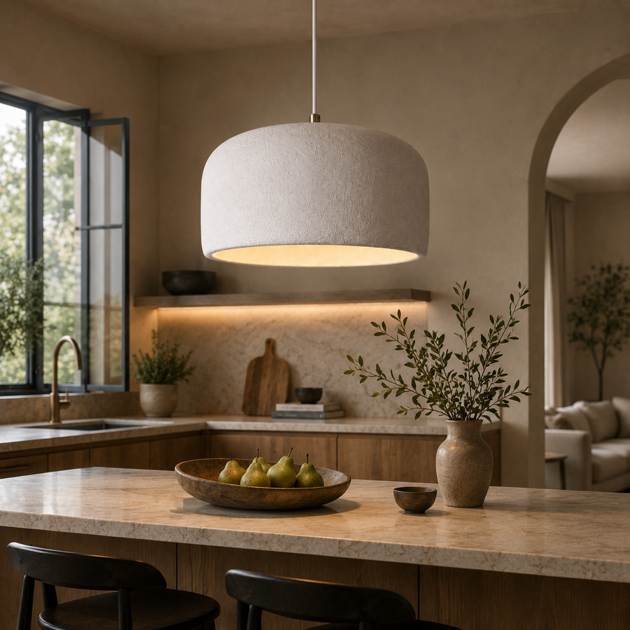 Suspension Cylindre Tissu Blanc Minimaliste Design - Chambre Salon Cuisine — Fulgor