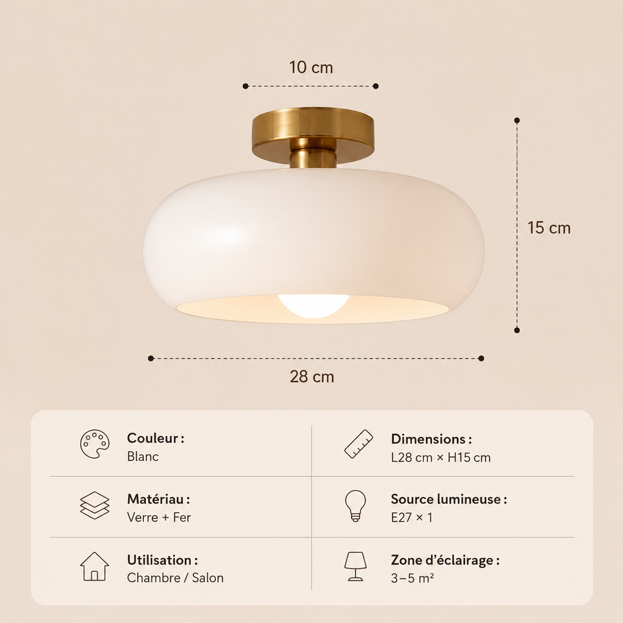 Plafonnier Sphère Verre Opalin et Laiton Minimaliste Design Moderne Boule - Salon Salle à Manger Chambre — Vesta