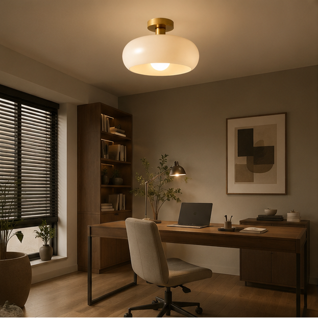 Plafonnier Sphère Verre Opalin et Laiton Minimaliste Design Moderne Boule - Salon Salle à Manger Chambre — Vesta